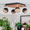 Haldor Plafondlamp, Plafondspot Chroom, houtlook, Zwart, 4-lichts
