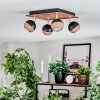 Haldor Plafondlamp, Plafondspot Chroom, houtlook, Zwart, 4-lichts
