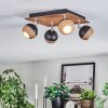 Haldor Plafondlamp, Plafondspot Chroom, houtlook, Zwart, 4-lichts