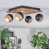 Haldor Plafondlamp, Plafondspot Chroom, houtlook, Zwart, 4-lichts