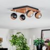 Haldor Plafondlamp, Plafondspot Chroom, houtlook, Zwart, 4-lichts