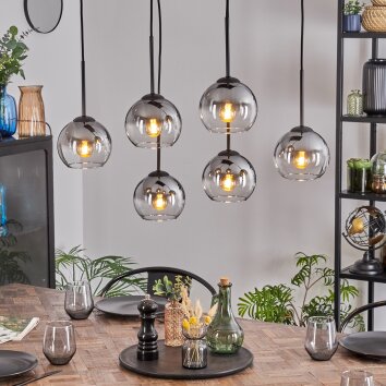 Koyoto Hanglamp, Kogellampje, Hanglamp Duidelijk, Rookkleurig, 6-lichts