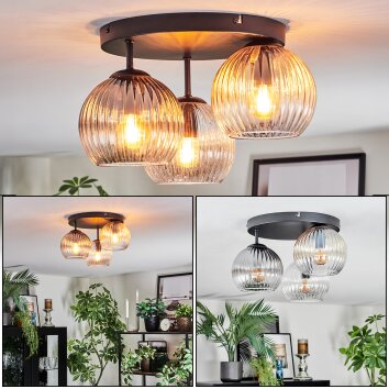 Koyoto Plafondlamp, Kogellampje Amber, Duidelijk, Rookkleurig, 3-lichts