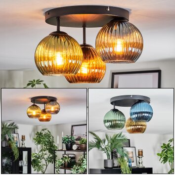 Koyoto Plafondlamp, Kogellampje Blauw, Goud, Groen, 3-lichts