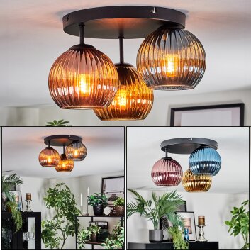 Koyoto Plafondlamp, Kogellampje 30 cm Blauw, Goud, Koperkleurig, 3-lichts