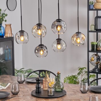 Ripoll Hanglamp, Kogellampje, Hanglamp Amber, Duidelijk, Rookkleurig, 6-lichts