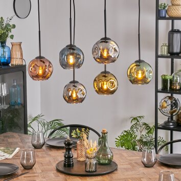 Ripoll Hanglamp, Kogellampje, Hanglamp Blauw, Chroom, Goud, Groen, Koperkleurig, Rookkleurig, 6-lichts