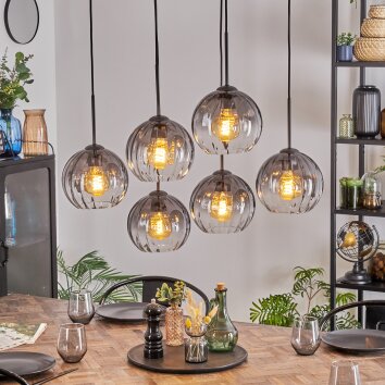 Koyoto Hanglamp, Kogellampje, Hanglamp Duidelijk, Rookkleurig, 6-lichts