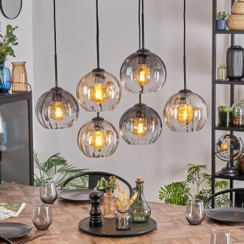 Koyoto Hanglamp, Kogellampje, Hanglamp Amber, Duidelijk, Rookkleurig, 6-lichts