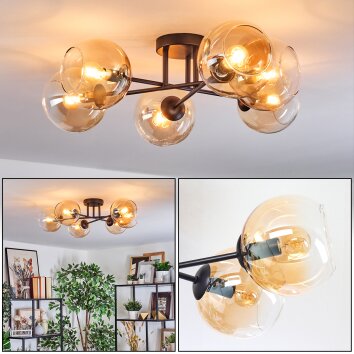 Koyoto Plafondlamp, Kogellampje Amber, Duidelijk, 6-lichts