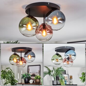 Gastor Plafondlamp, Kogellampje Blauw, Groen, Duidelijk, Koperkleurig, 3-lichts