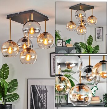 Koyoto Plafondlamp, Kogellampje Goud, Zwart, 5-lichts