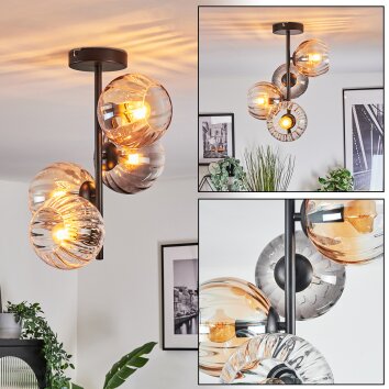 Koyoto Plafondlamp, Kogellampje 31 cm Amber, Duidelijk, Rookkleurig, 4-lichts