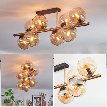 Koyoto Plafondlamp, Kogellampje Goud, Zwart, 8-lichts