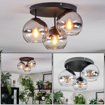 Koyoto Plafondlamp, Kogellampje Chroom, Duidelijk, Rookkleurig, 3-lichts