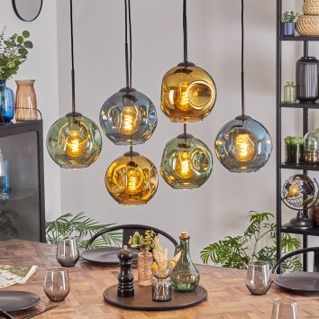 Ripoll Hanglamp, Kogellampje, Hanglamp Blauw, Goud, Groen, 6-lichts