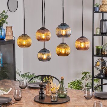 Koyoto Hanglamp, Kogellampje, Hanglamp Blauw, Goud, Koperkleurig, 6-lichts