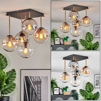 Gastor Plafondlamp, Kogellampje Goud, Zwart, 5-lichts