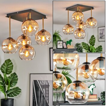 Koyoto Plafondlamp, Kogellampje Goud, Zwart, 5-lichts