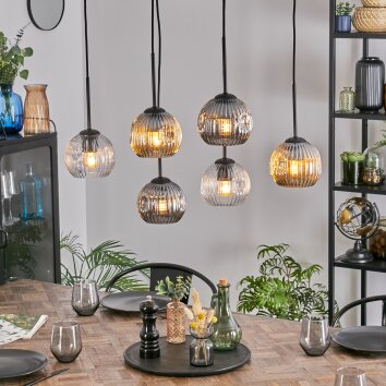 Ripoll Hanglamp, Kogellampje, Hanglamp Amber, Duidelijk, Rookkleurig, 6-lichts