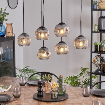Ripoll Hanglamp, Kogellampje, Hanglamp Duidelijk, Rookkleurig, 6-lichts