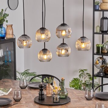 Ripoll Hanglamp, Kogellampje, Hanglamp Amber, Duidelijk, Rookkleurig, 6-lichts