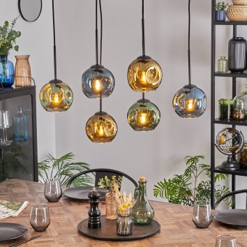 Ripoll Hanglamp, Kogellampje, Hanglamp Blauw, Goud, Groen, 6-lichts