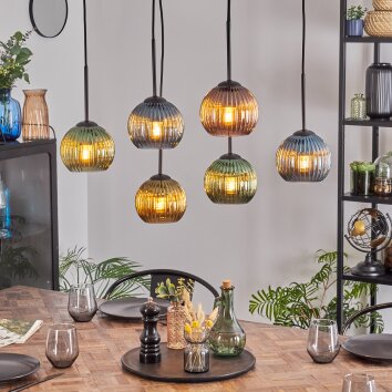 Koyoto Hanglamp, Kogellampje, Hanglamp Blauw, Goud, Groen, Koperkleurig, 6-lichts