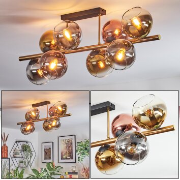 Koyoto Plafondlamp, Kogellampje Goud, Zwart, 8-lichts