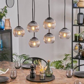 Koyoto Hanglamp, Kogellampje, Hanglamp Duidelijk, Rookkleurig, 6-lichts