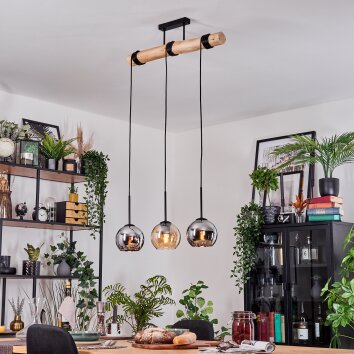 Koyoto Hanglamp, Kogellampje, Hanglamp Natuurlijke kleuren, Zwart, 3-lichts