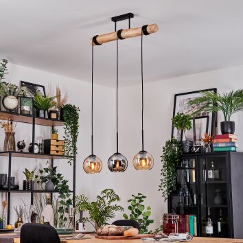 Koyoto Hanglamp, Kogellampje, Hanglamp Natuurlijke kleuren, Zwart, 3-lichts