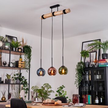 Koyoto Hanglamp, Kogellampje, Hanglamp Natuurlijke kleuren, Zwart, 3-lichts