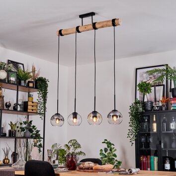 Koyoto Hanglamp, Kogellampje, Hanglamp Natuurlijke kleuren, Zwart, 4-lichts