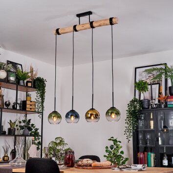 Koyoto Hanglamp, Kogellampje, Hanglamp Natuurlijke kleuren, Zwart, 4-lichts