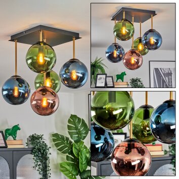 Gastor Plafondlamp, Kogellampje Goud, Zwart, 5-lichts