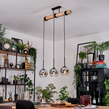 Koyoto Hanglamp, Kogellampje, Hanglamp Natuurlijke kleuren, Zwart, 3-lichts