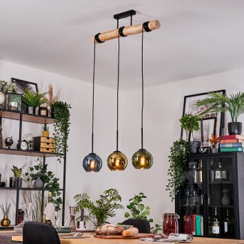 Koyoto Hanglamp, Kogellampje, Hanglamp Natuurlijke kleuren, Zwart, 3-lichts