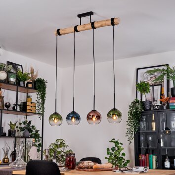 Koyoto Hanglamp, Kogellampje, Hanglamp Natuurlijke kleuren, Zwart, 4-lichts