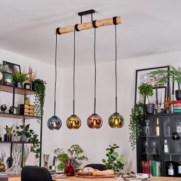 Koyoto Hanglamp, Kogellampje, Hanglamp Natuurlijke kleuren, Zwart, 4-lichts