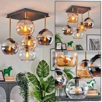 Koyoto Plafondlamp, Kogellampje Goud, Zwart, 5-lichts