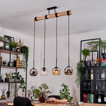 Koyoto Hanglamp, Kogellampje, Hanglamp Natuurlijke kleuren, Zwart, 4-lichts