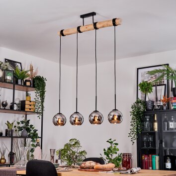 Koyoto Hanglamp, Kogellampje, Hanglamp Natuurlijke kleuren, Zwart, 4-lichts