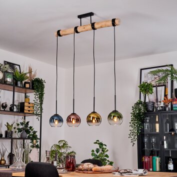 Koyoto Hanglamp, Kogellampje, Hanglamp Natuurlijke kleuren, Zwart, 4-lichts