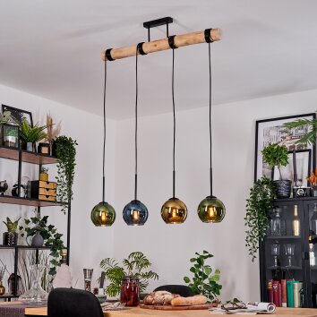 Koyoto Hanglamp, Kogellampje, Hanglamp Natuurlijke kleuren, Zwart, 4-lichts