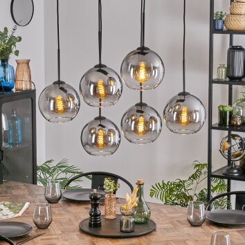 Koyoto Hanglamp, Kogellampje, Hanglamp Duidelijk, Rookkleurig, 6-lichts