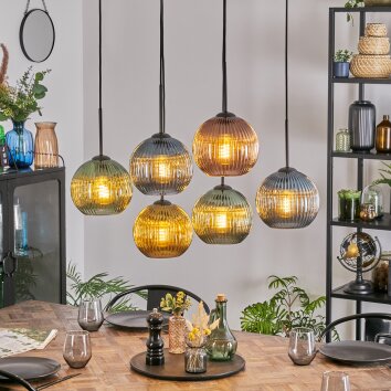 Koyoto Hanglamp, Kogellampje, Hanglamp Blauw, Goud, Groen, Koperkleurig, 6-lichts