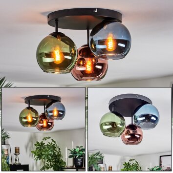 Koyoto Plafondlamp, Kogellampje 30 cm Blauw, Groen, Koperkleurig, 3-lichts