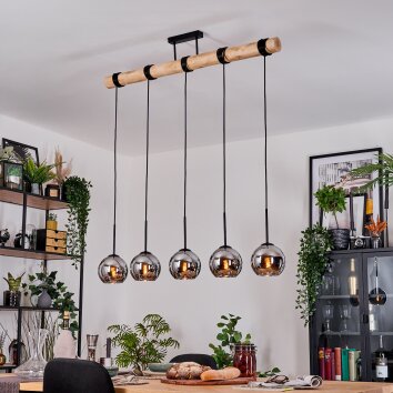 Koyoto Hanglamp, Kogellampje, Hanglamp Natuurlijke kleuren, Zwart, 5-lichts