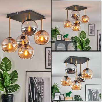 Koyoto Plafondlamp, Kogellampje Goud, Zwart, 5-lichts